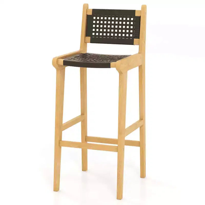 Costway 1/2/4 PCS 30 Teak Wood Bar Chair with Backrest & Footrest Bar Height Chair for Deck
