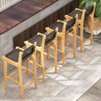 Costway Sgabello da Bar in Legno di Teak con Schienale e Poggiapiedi, Altezza Bar, per Esterni, 1/2/4 Pezzi
