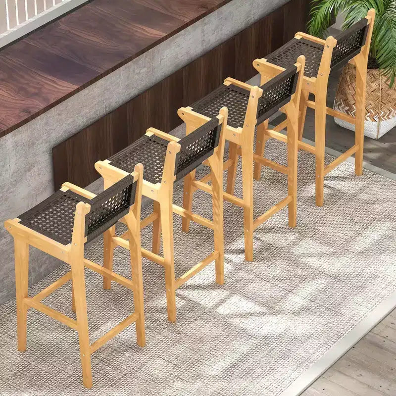 Costway Sgabello da Bar in Legno di Teak con Schienale e Poggiapiedi, Altezza Bar, per Esterni, 1/2/4 Pezzi