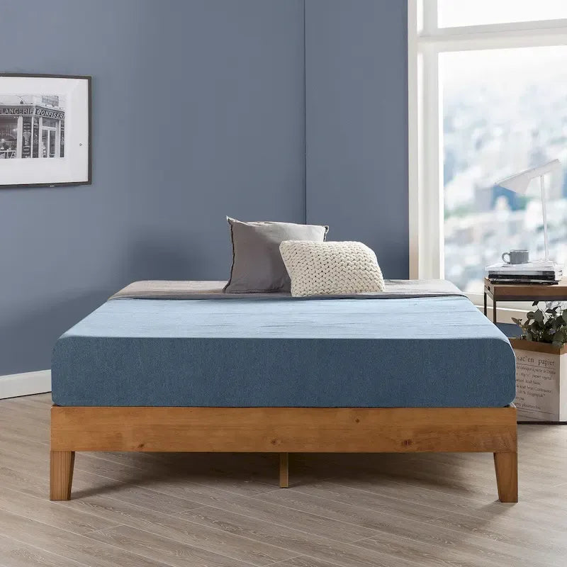 Struttura letto a piattaforma in legno massello stile Mid-Century Modern – Legno naturale, 2 posti letto