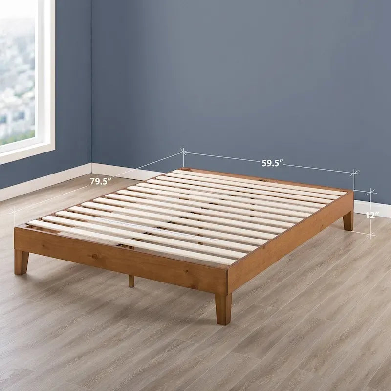 Struttura letto a piattaforma in legno massello stile Mid-Century Modern – Legno naturale, 2 posti letto