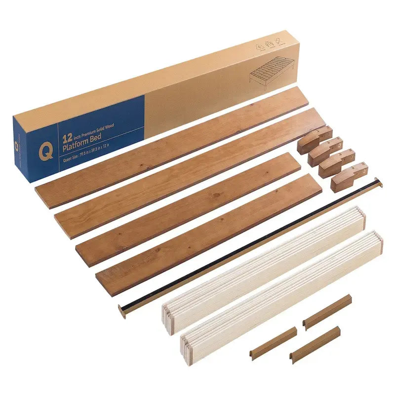 Struttura letto a piattaforma in legno massello stile Mid-Century Modern – Legno naturale, 2 posti letto