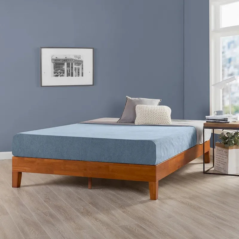 Struttura letto a piattaforma in legno massello stile Mid-Century Modern – Legno naturale, 2 posti letto