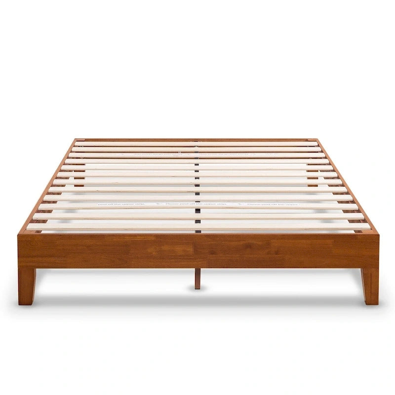 Struttura letto a piattaforma in legno massello stile Mid-Century Modern – Legno naturale, 2 posti letto