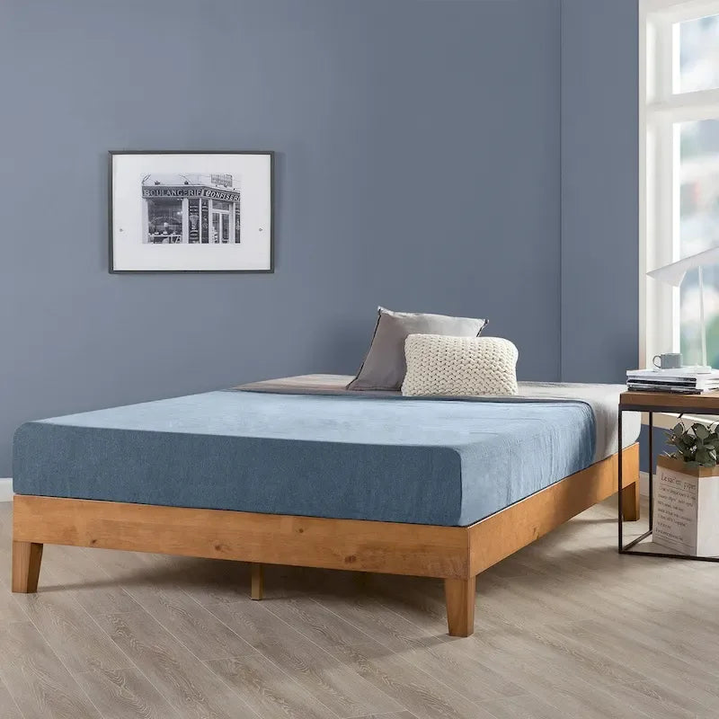 Struttura letto a piattaforma in legno massello stile Mid-Century Modern – Legno naturale, 2 posti letto