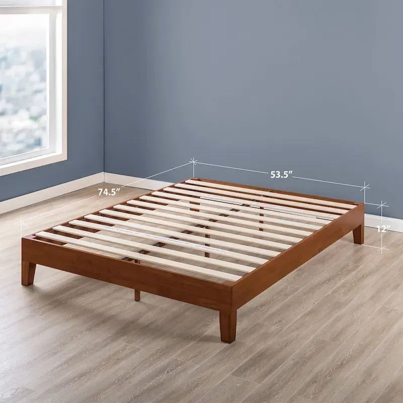 Struttura letto a piattaforma in legno massello stile Mid-Century Modern – Legno naturale, 2 posti letto