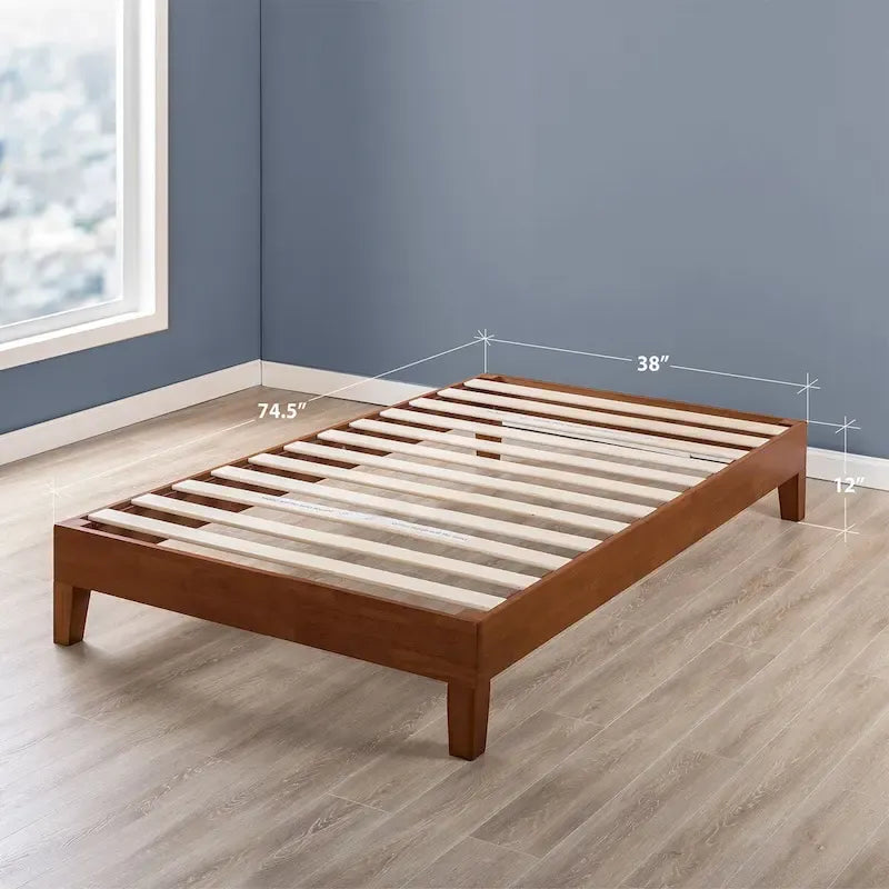Struttura letto a piattaforma in legno massello stile Mid-Century Modern – Legno naturale, 2 posti letto