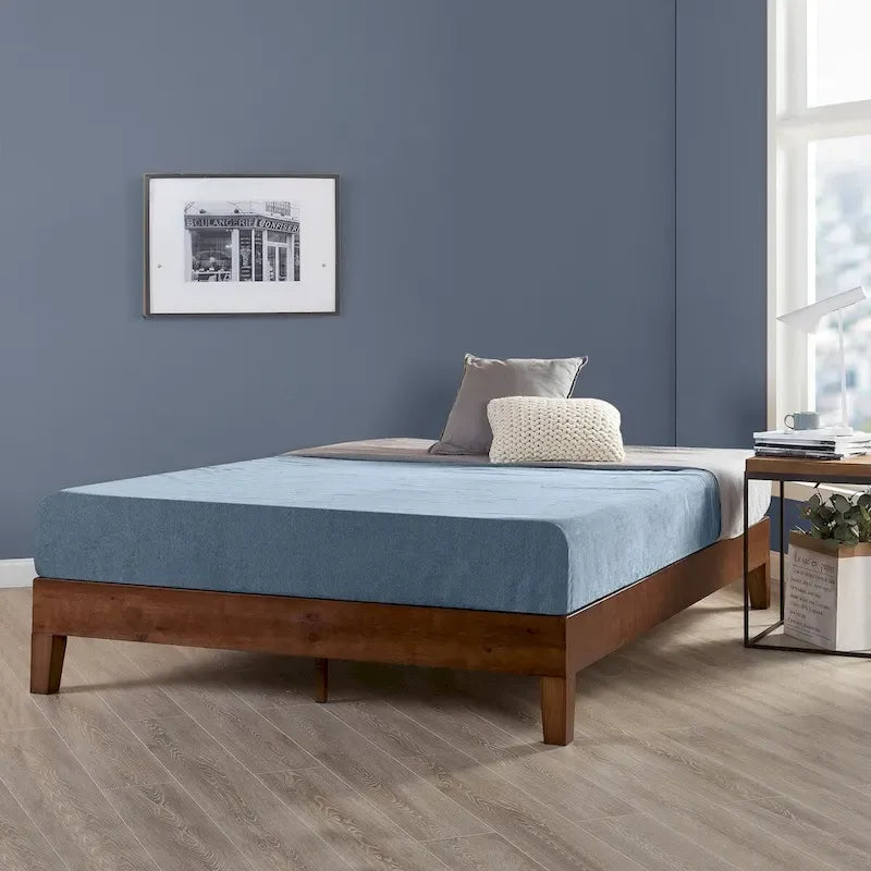 Struttura letto a piattaforma in legno massello stile Mid-Century Modern – Legno naturale, 2 posti letto