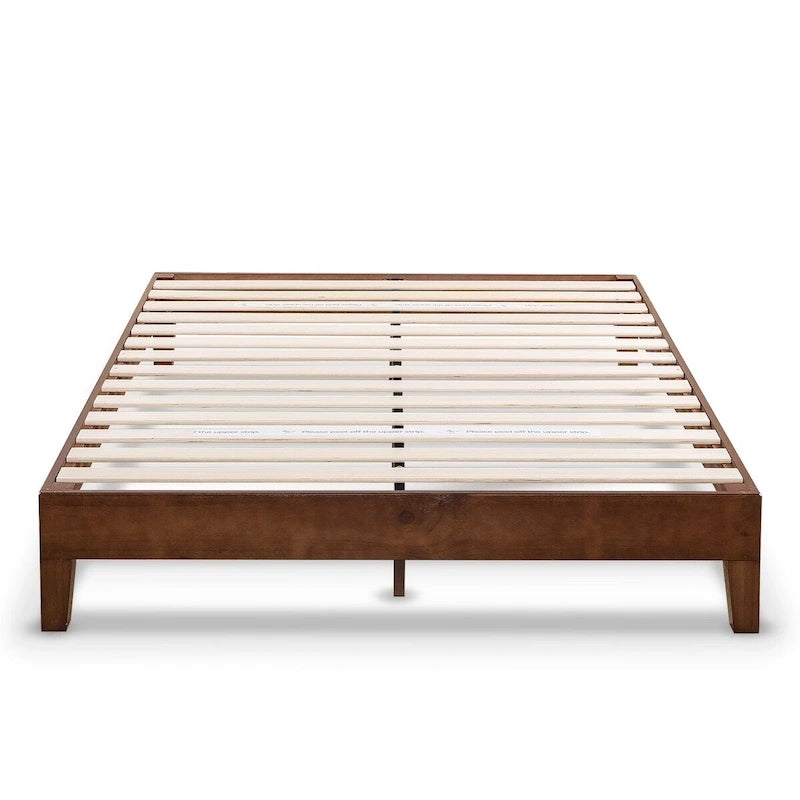 Struttura letto a piattaforma in legno massello stile Mid-Century Modern – Legno naturale, 2 posti letto