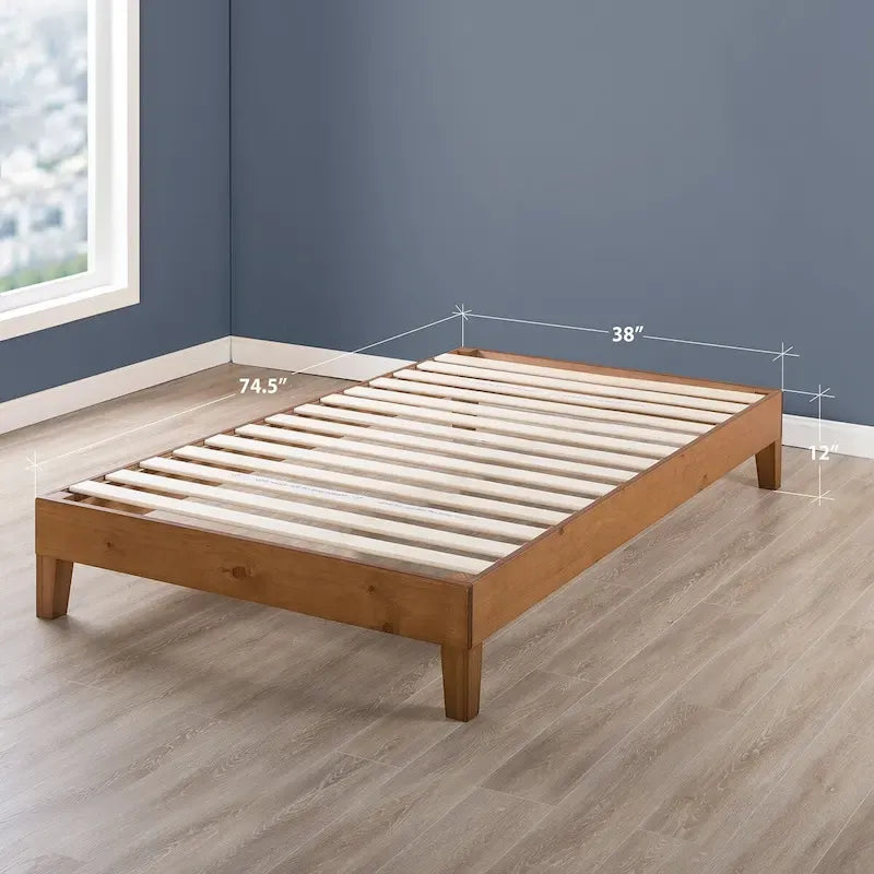 Struttura letto a piattaforma in legno massello stile Mid-Century Modern – Legno naturale, 2 posti letto