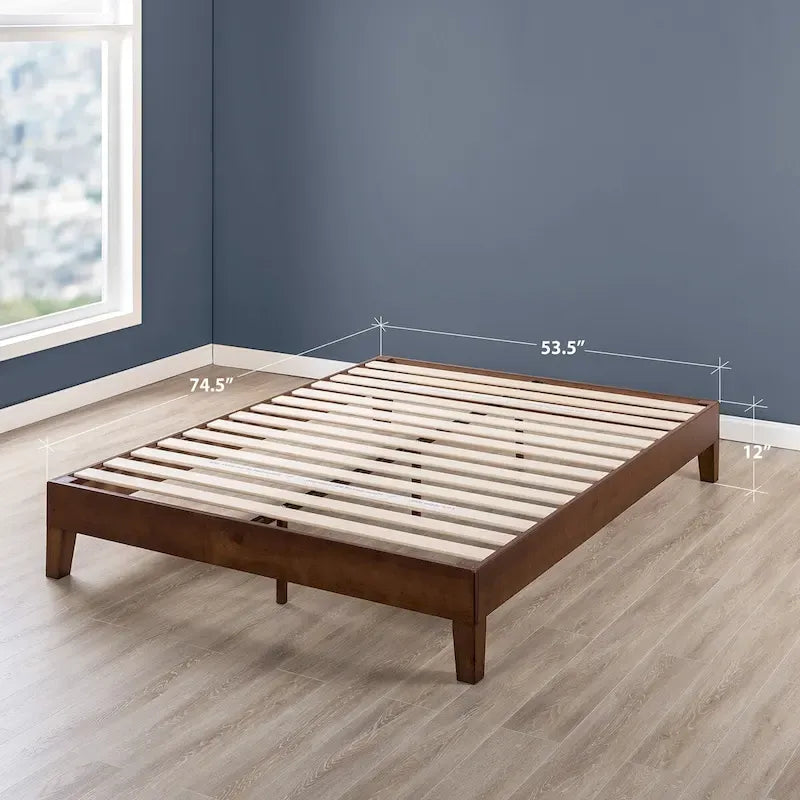 Struttura letto a piattaforma in legno massello stile Mid-Century Modern – Legno naturale, 2 posti letto