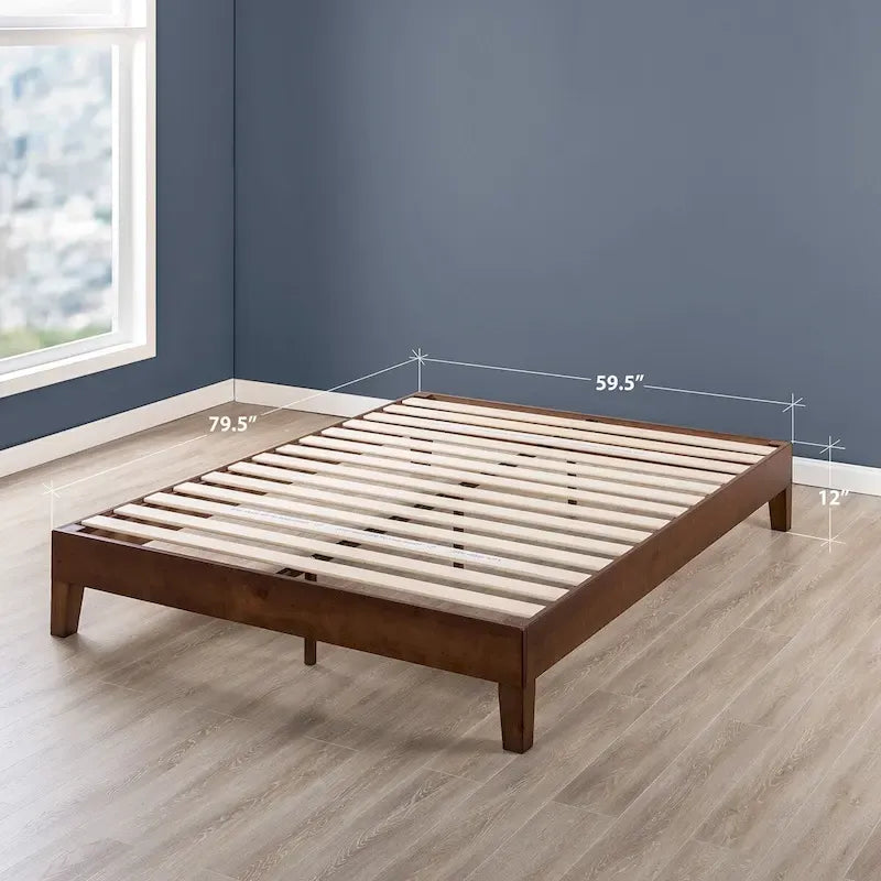 Struttura letto a piattaforma in legno massello stile Mid-Century Modern – Legno naturale, 2 posti letto