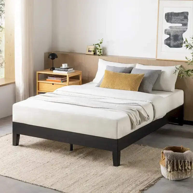 Struttura letto a piattaforma in legno massello stile Mid-Century Modern – Legno naturale, 2 posti letto