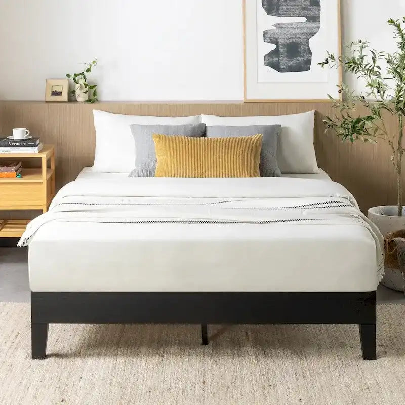 Struttura letto a piattaforma in legno massello stile Mid-Century Modern – Legno naturale, 2 posti letto