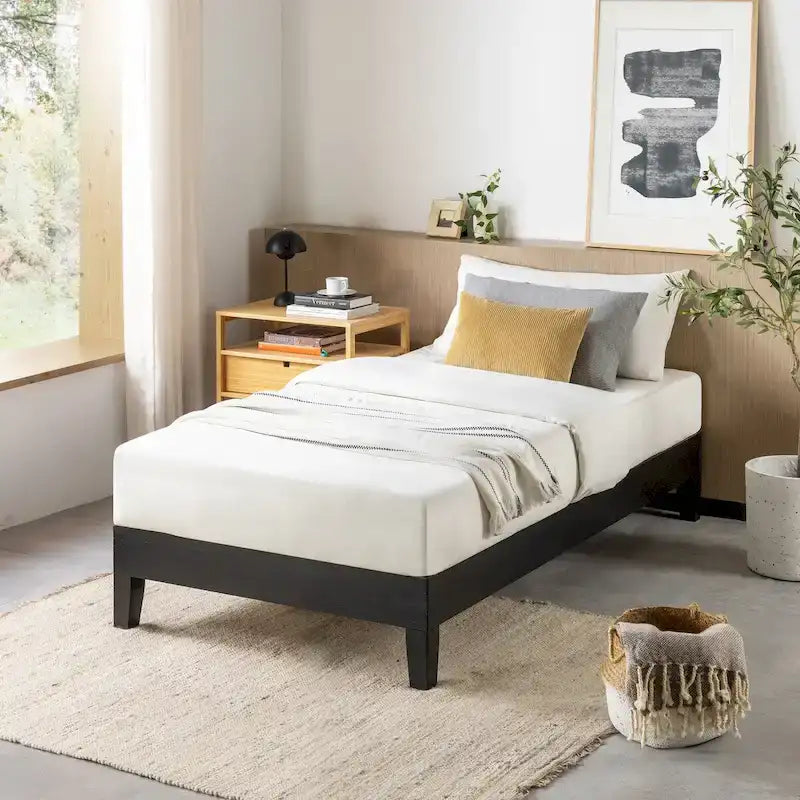 Struttura letto a piattaforma in legno massello stile Mid-Century Modern – Legno naturale, 2 posti letto