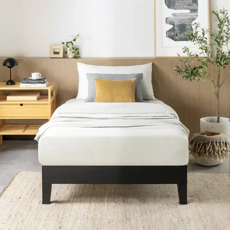 Struttura letto a piattaforma in legno massello stile Mid-Century Modern – Legno naturale, 2 posti letto