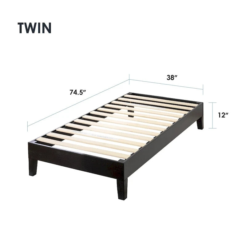 Struttura letto a piattaforma in legno massello stile Mid-Century Modern – Legno naturale, 2 posti letto