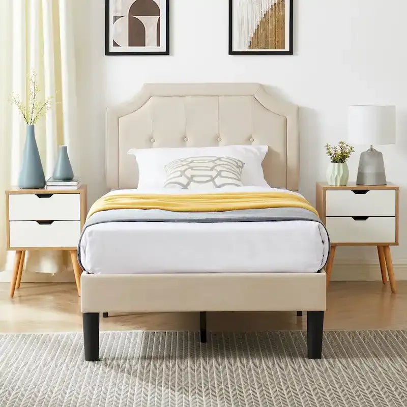 Base letto imbottita moderna con testiera regolabile – Beige / Blu / Grigio, singola / a una piazza e mezza / matrimoniale, per 1-2 persone
