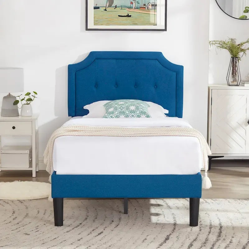 Base letto imbottita moderna con testiera regolabile – Beige / Blu / Grigio, singola / a una piazza e mezza / matrimoniale, per 1-2 persone