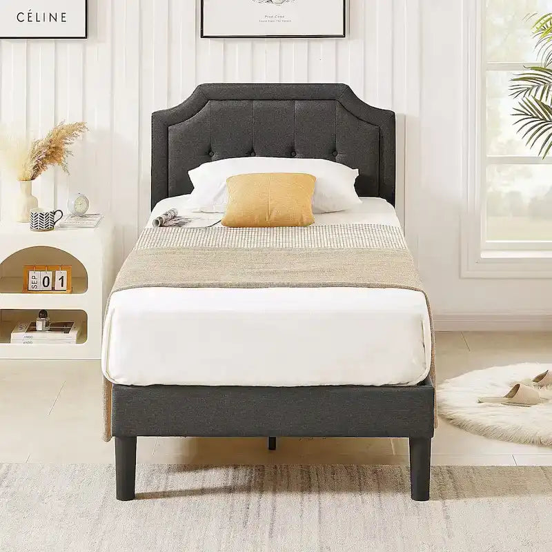 Base letto imbottita moderna con testiera regolabile – Beige / Blu / Grigio, singola / a una piazza e mezza / matrimoniale, per 1-2 persone