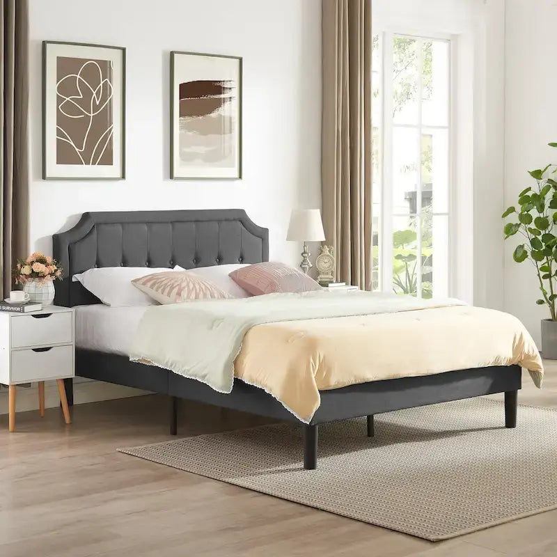 Base letto imbottita moderna con testiera regolabile – Beige / Blu / Grigio, singola / a una piazza e mezza / matrimoniale, per 1-2 persone
