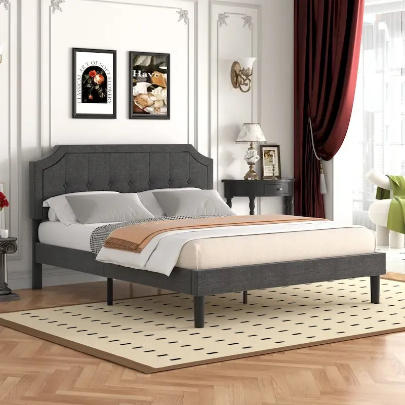 Base letto imbottita moderna con testiera regolabile – Beige / Blu / Grigio, singola / a una piazza e mezza / matrimoniale, per 1-2 persone