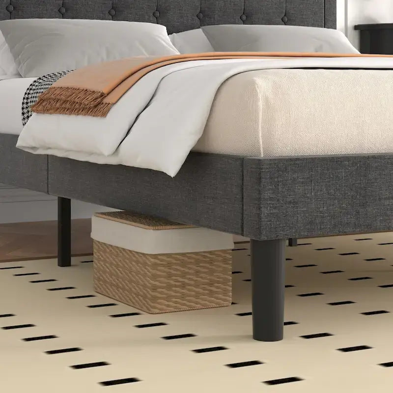 Base letto imbottita moderna con testiera regolabile – Beige / Blu / Grigio, singola / a una piazza e mezza / matrimoniale, per 1-2 persone