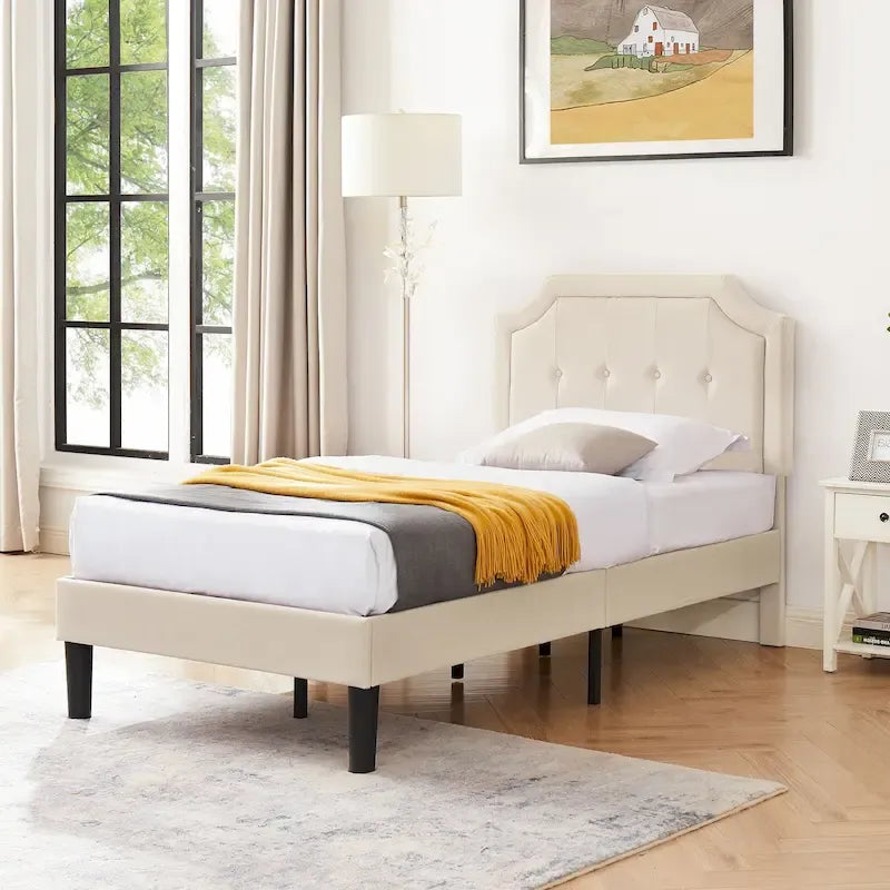 Base letto imbottita moderna con testiera regolabile – Beige / Blu / Grigio, singola / a una piazza e mezza / matrimoniale, per 1-2 persone