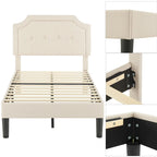 Base letto imbottita moderna con testiera regolabile – Beige / Blu / Grigio, singola / a una piazza e mezza / matrimoniale, per 1-2 persone