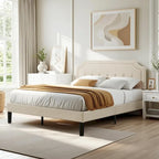 Base letto imbottita moderna con testiera regolabile – Beige / Blu / Grigio, singola / a una piazza e mezza / matrimoniale, per 1-2 persone