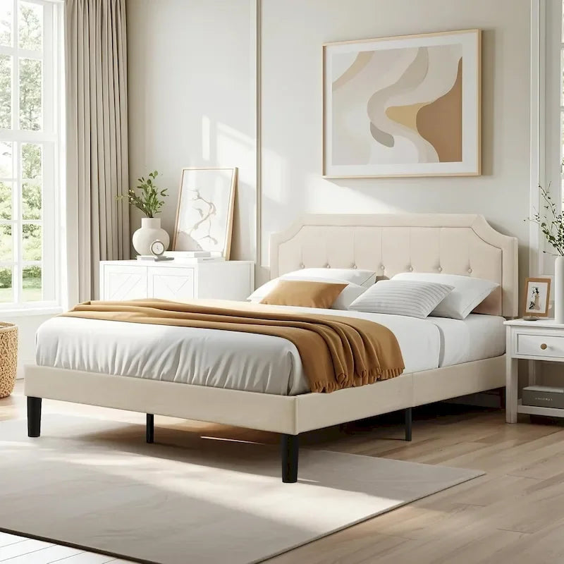 Base letto imbottita moderna con testiera regolabile – Beige / Blu / Grigio, singola / a una piazza e mezza / matrimoniale, per 1-2 persone