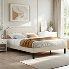 Base letto imbottita moderna con testiera regolabile – Beige / Blu / Grigio, singola / a una piazza e mezza / matrimoniale, per 1-2 persone