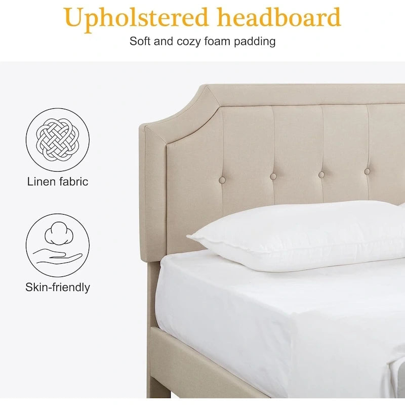 Base letto imbottita moderna con testiera regolabile – Beige / Blu / Grigio, singola / a una piazza e mezza / matrimoniale, per 1-2 persone