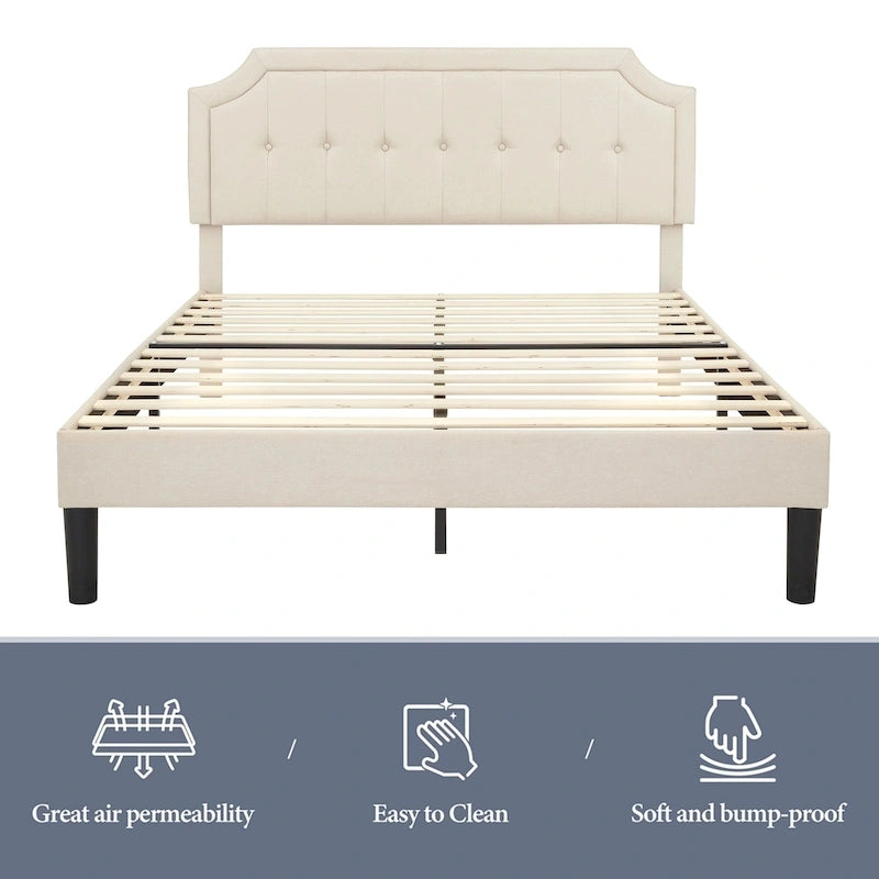Base letto imbottita moderna con testiera regolabile – Beige / Blu / Grigio, singola / a una piazza e mezza / matrimoniale, per 1-2 persone