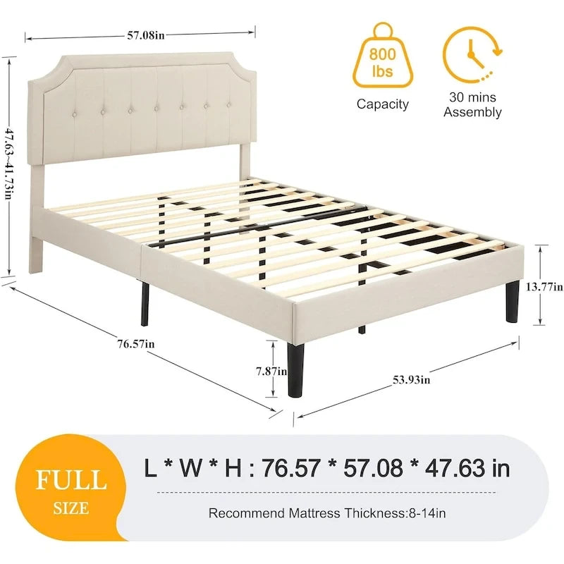 Base letto imbottita moderna con testiera regolabile – Beige / Blu / Grigio, singola / a una piazza e mezza / matrimoniale, per 1-2 persone
