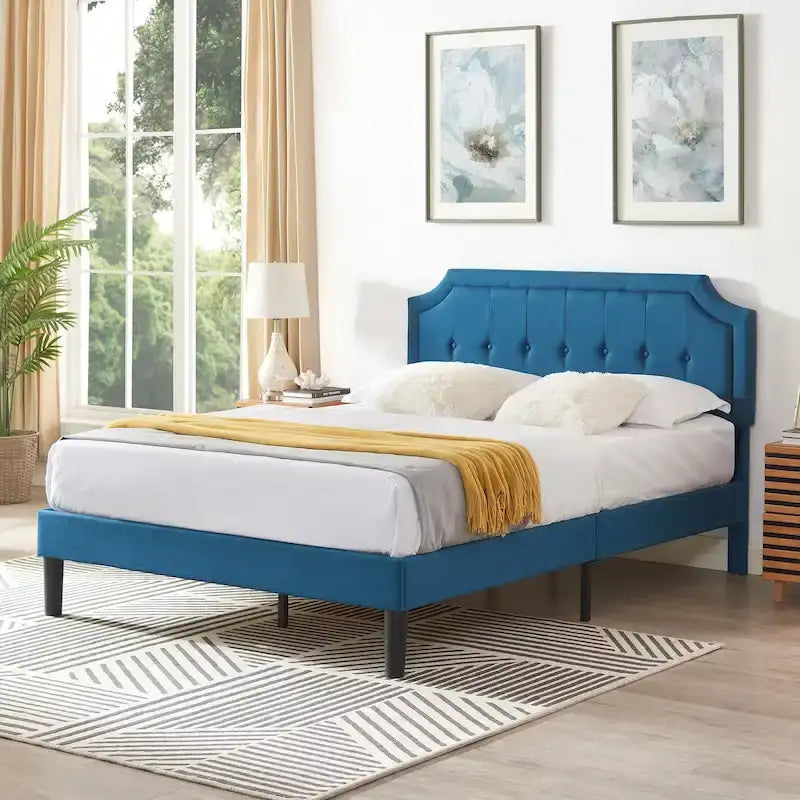Base letto imbottita moderna con testiera regolabile – Beige / Blu / Grigio, singola / a una piazza e mezza / matrimoniale, per 1-2 persone