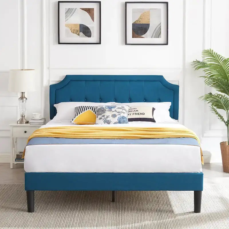 Base letto imbottita moderna con testiera regolabile – Beige / Blu / Grigio, singola / a una piazza e mezza / matrimoniale, per 1-2 persone