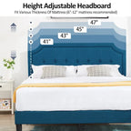 Base letto imbottita moderna con testiera regolabile – Beige / Blu / Grigio, singola / a una piazza e mezza / matrimoniale, per 1-2 persone