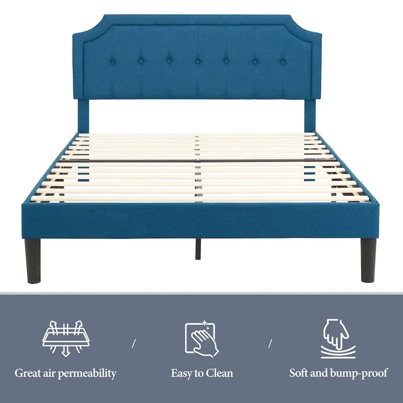 Base letto imbottita moderna con testiera regolabile – Beige / Blu / Grigio, singola / a una piazza e mezza / matrimoniale, per 1-2 persone
