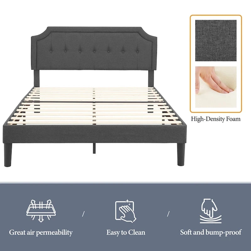 Base letto imbottita moderna con testiera regolabile – Beige / Blu / Grigio, singola / a una piazza e mezza / matrimoniale, per 1-2 persone