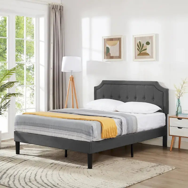Base letto imbottita moderna con testiera regolabile – Beige / Blu / Grigio, singola / a una piazza e mezza / matrimoniale, per 1-2 persone