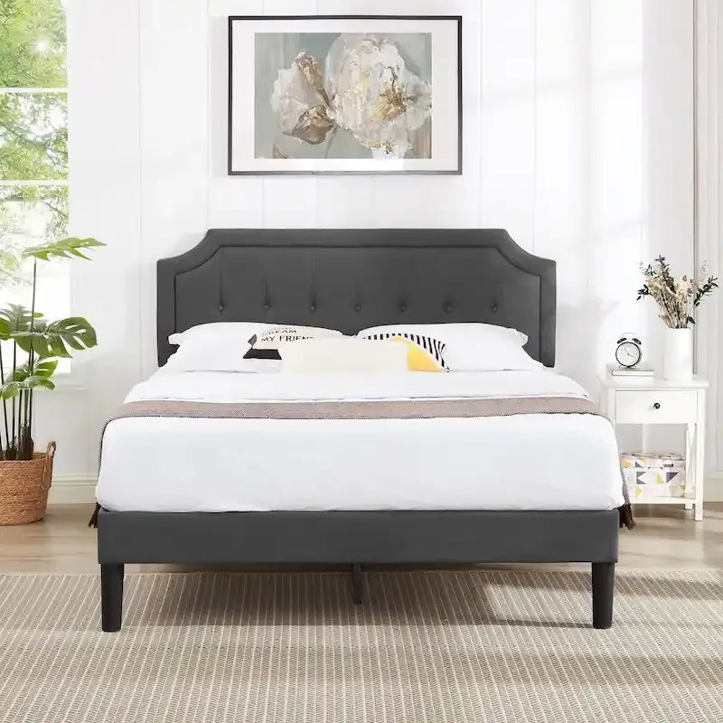 Base letto imbottita moderna con testiera regolabile – Beige / Blu / Grigio, singola / a una piazza e mezza / matrimoniale, per 1-2 persone
