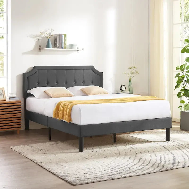 Base letto imbottita moderna con testiera regolabile – Beige / Blu / Grigio, singola / a una piazza e mezza / matrimoniale, per 1-2 persone