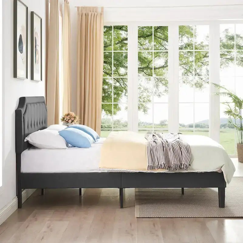 Base letto imbottita moderna con testiera regolabile – Beige / Blu / Grigio, singola / a una piazza e mezza / matrimoniale, per 1-2 persone