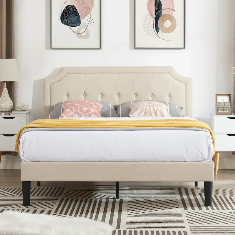 Base letto imbottita moderna con testiera regolabile – Beige / Blu / Grigio, singola / a una piazza e mezza / matrimoniale, per 1-2 persone