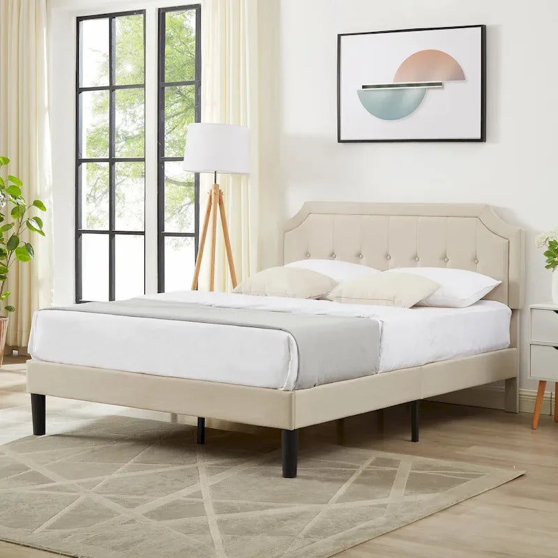 Base letto imbottita moderna con testiera regolabile – Beige / Blu / Grigio, singola / a una piazza e mezza / matrimoniale, per 1-2 persone