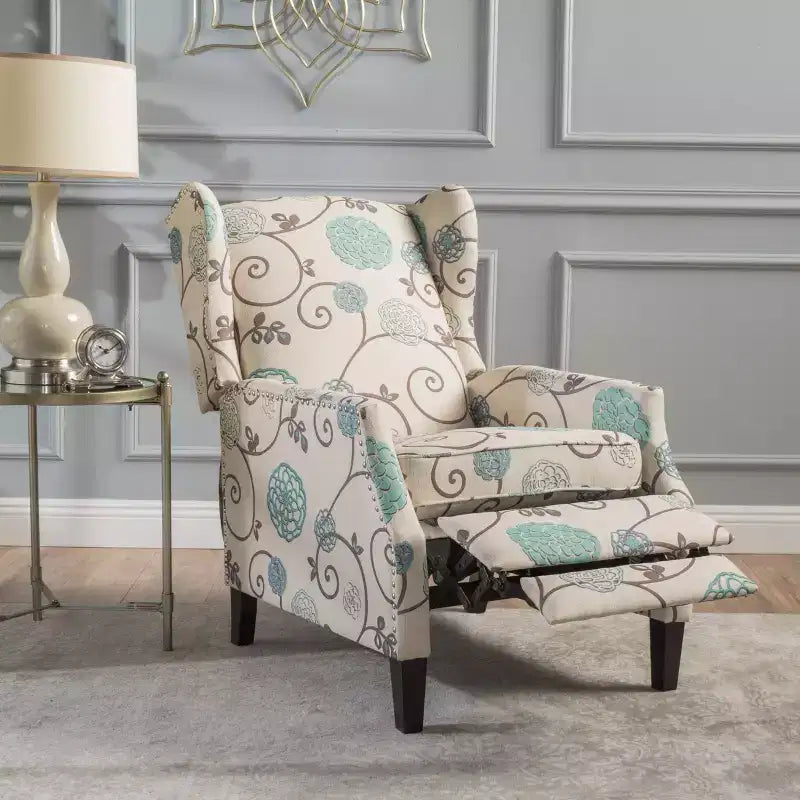 Christopher Knight Home Wescott Reclinabile Contemporaneo con Schienale Alto in Tessuto, Fantasia Floreale Beige Chiaro e Blu
