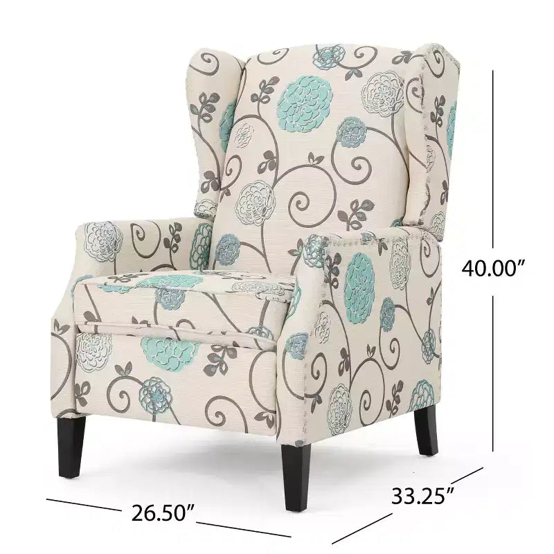 Christopher Knight Home Wescott Reclinabile Contemporaneo con Schienale Alto in Tessuto, Fantasia Floreale Beige Chiaro e Blu