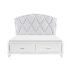 Letto matrimoniale con testiera capitonné in similpelle a rombi, retroilluminazione LED e 2 cassetti contenitore – Bianco / Argento, per 2 persone