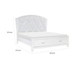 Letto matrimoniale con testiera capitonné in similpelle a rombi, retroilluminazione LED e 2 cassetti contenitore – Bianco / Argento, per 2 persone